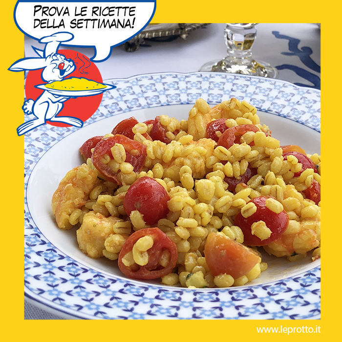 Insalata d’orzo con gamberi allo zafferano