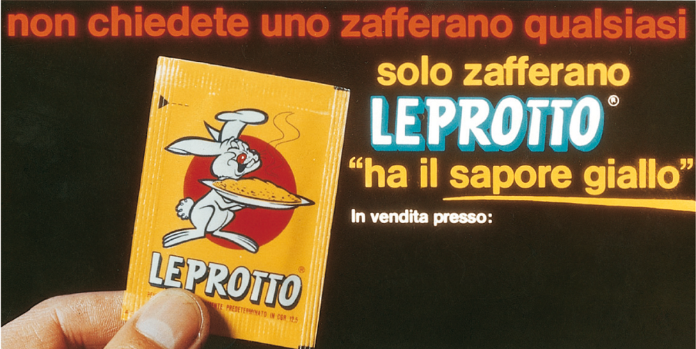 1968 - Cartello vetrina zafferano Leprotto.