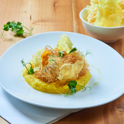 Gamberoni in pasta kataifi allo Zafferano Leprotto