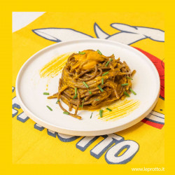 Spaghetti integrali con crema di patate e zafferano
