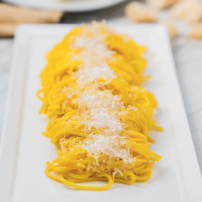 Spaghettini al burro, limone e Zafferano Leprotto