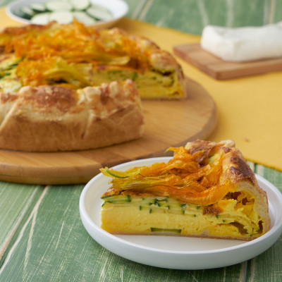 Torta fiori di zucca, zucchine e Zafferano Leprotto