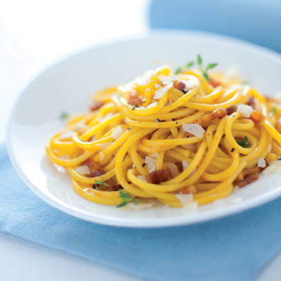 Spaghetti gialli al guanciale e pecorino