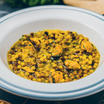 Frègula al vermentino e Zafferano Leprotto