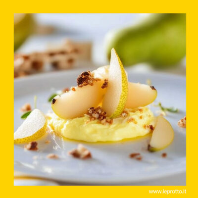 Crema di formaggio allo zafferano con pere